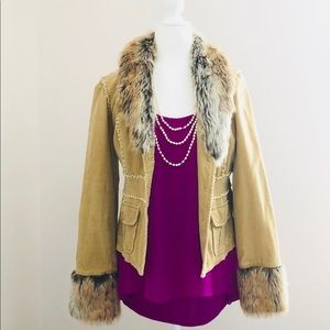 Faux Fur Collar/Sleeves Light Coat